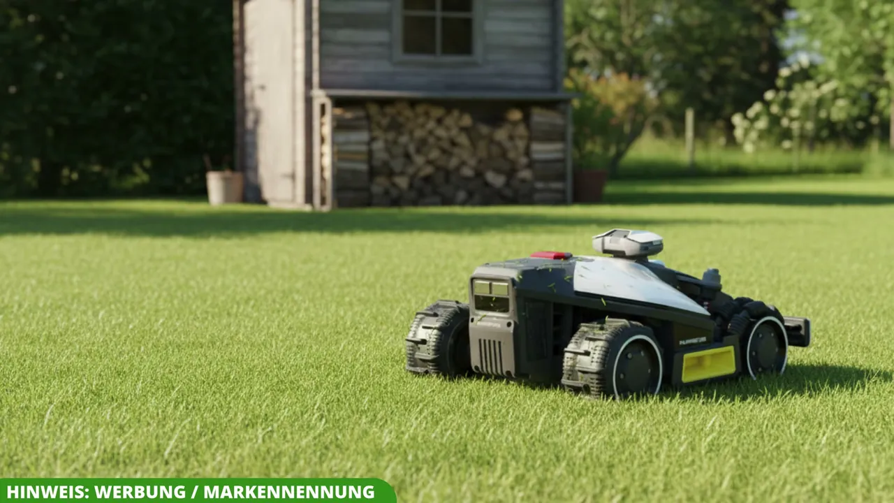 Das robuste Fahrwerk ermöglicht dem kompakten Mähroboter das Befahren von Hängen mit bis zu 80 Prozent Steigung.